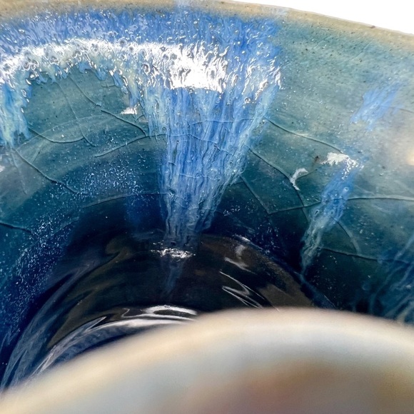 Artist Signed Blue & Green Drip Glaze Pinched Spout Mini Pitcher - Picture 10 of 11